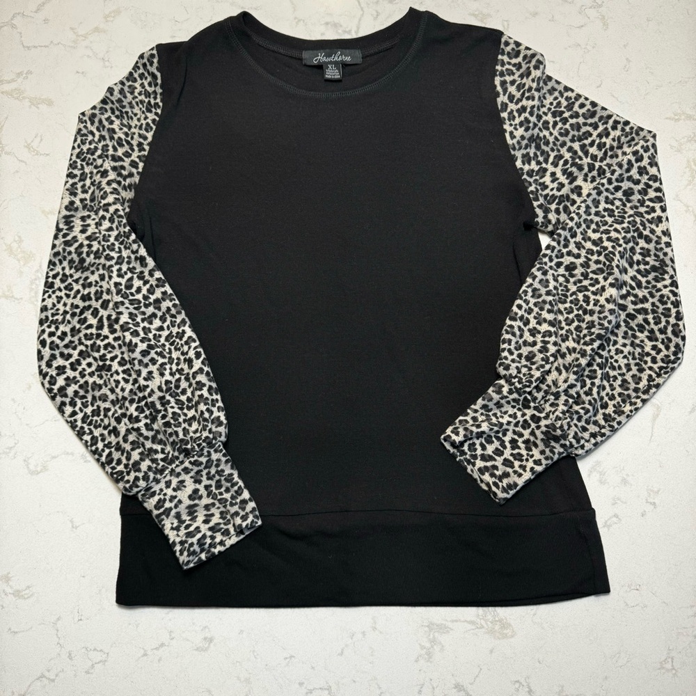 Hawthorne black slim fit leopard print sleeve top